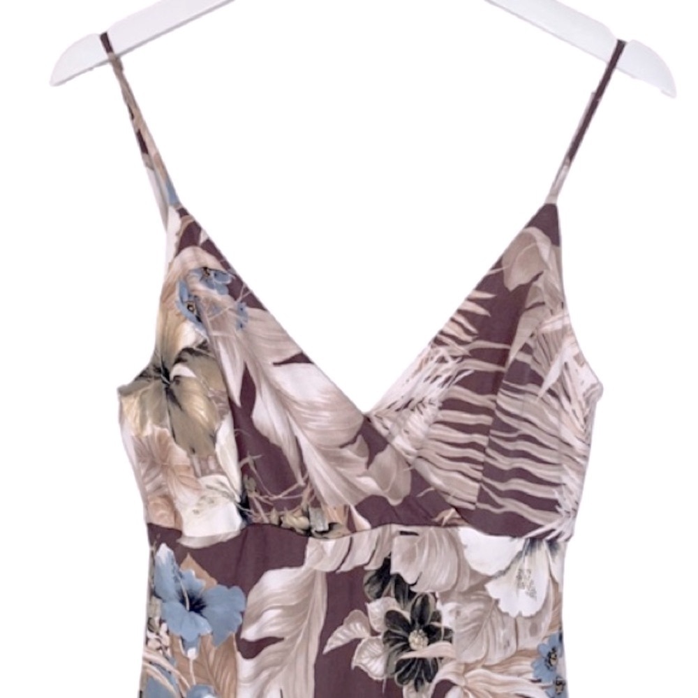 WINDSOR Maxi Dress Surplice Wrap Tropical Floral Lavender Tan Pale Blue Women L - Picture 3 of 10